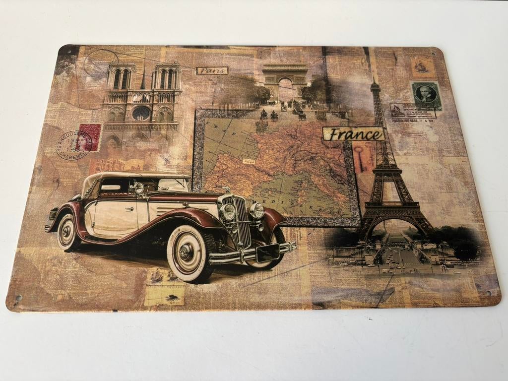 Metalen plaat „PARIS” (30/20 cm), Huis en Inrichting, Woonaccessoires | Memoborden, Ophalen of Verzenden, Zo goed als nieuw