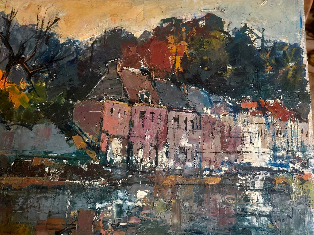 Peinture sur panneau paysage wallon Pourpre, Peinture à l'huile, Bois, Enlèvement ou Envoi, Paysage