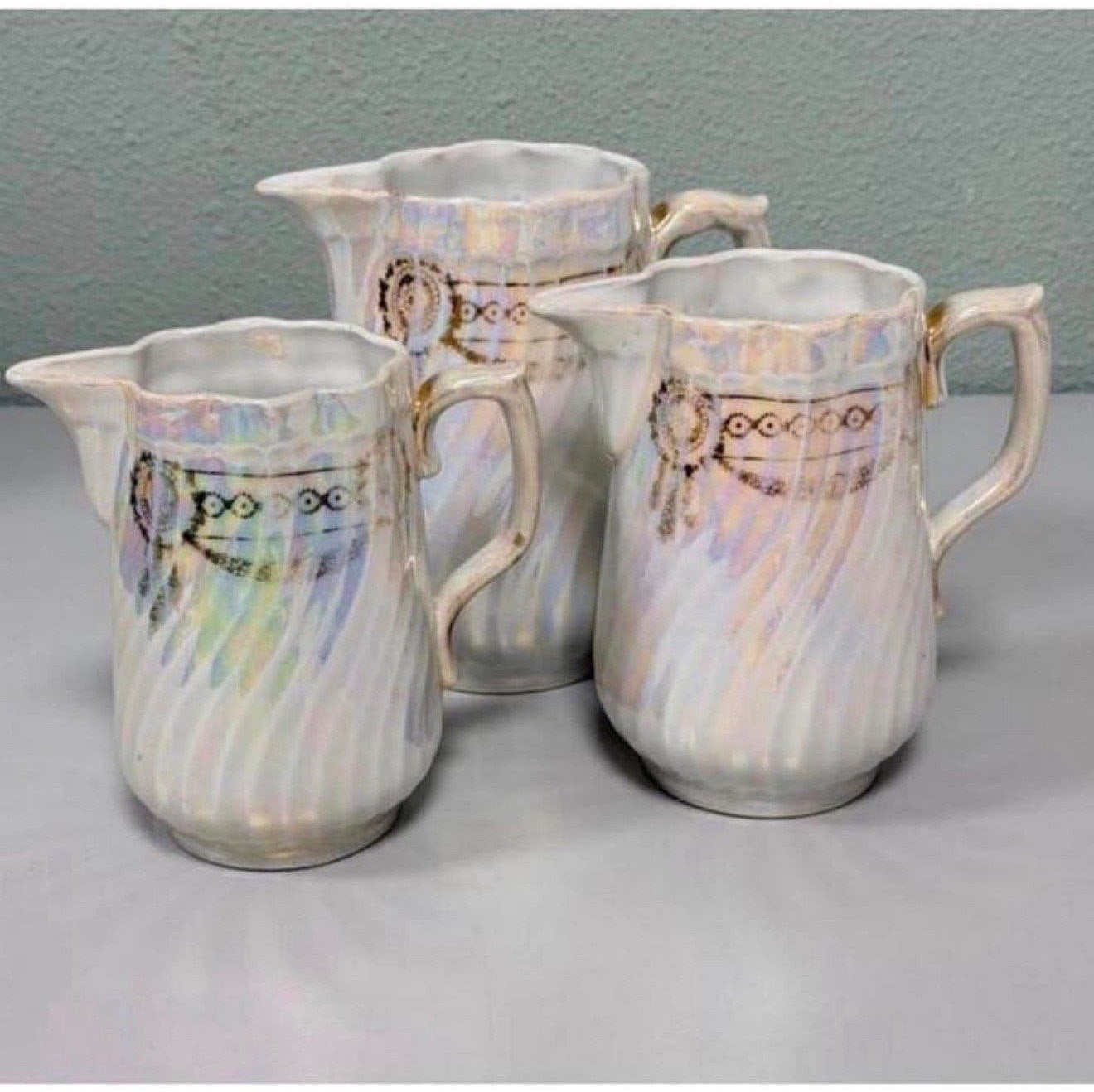 Service à thé Sadler Swirl Lustreware vtg Pearl à 3 carafes, Enlèvement ou Envoi