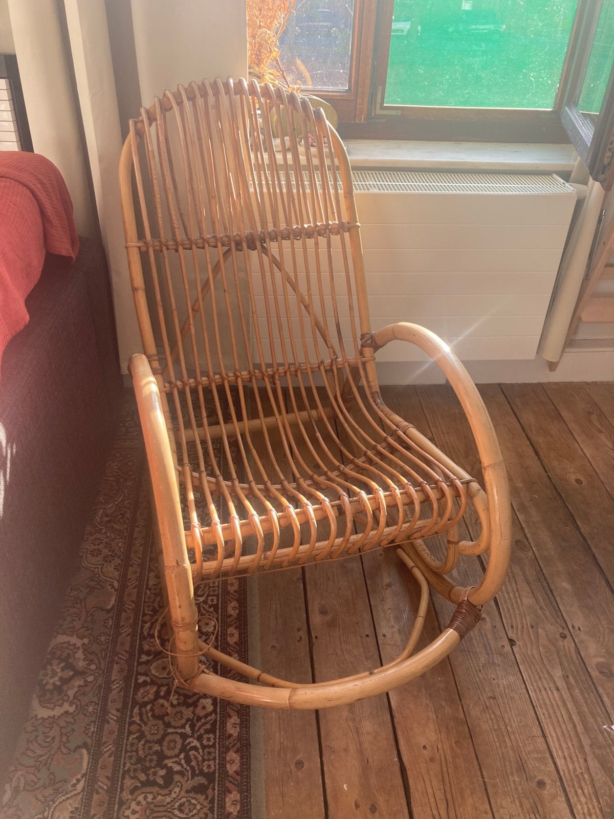 Vintage rotan zetel stoel, Ophalen, Bruin, Vintage, Riet of Rotan