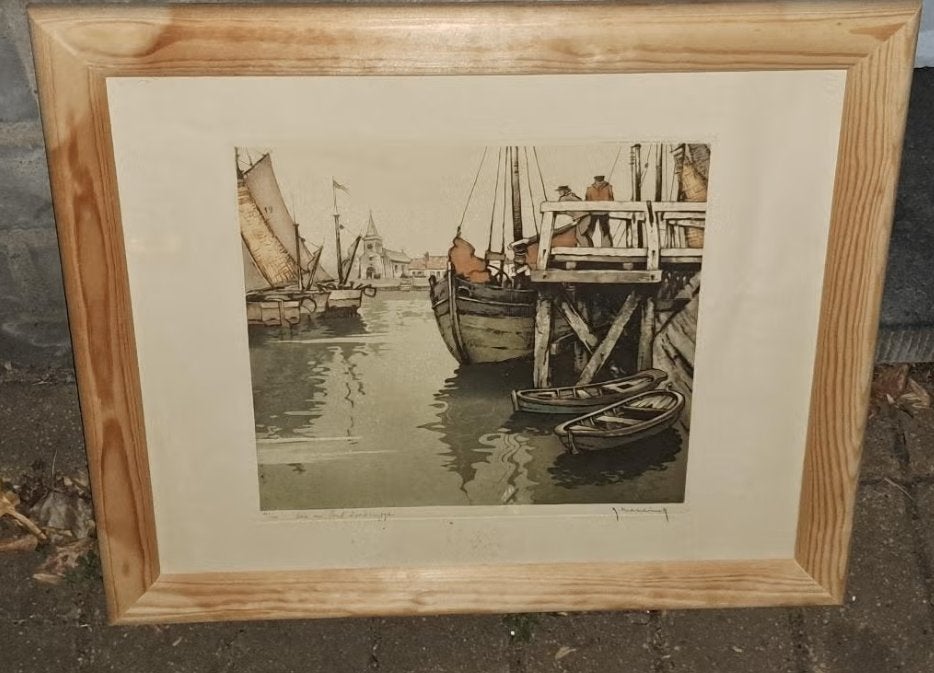 gravure soir au pont zeebrugge signe roger hebbelinck, Enlèvement ou Envoi, Gravure