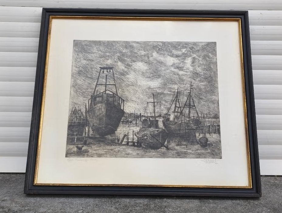 Eau-forte zeebrugge signe t bauwens, Antiek en Kunst, Ophalen of Verzenden, Ets