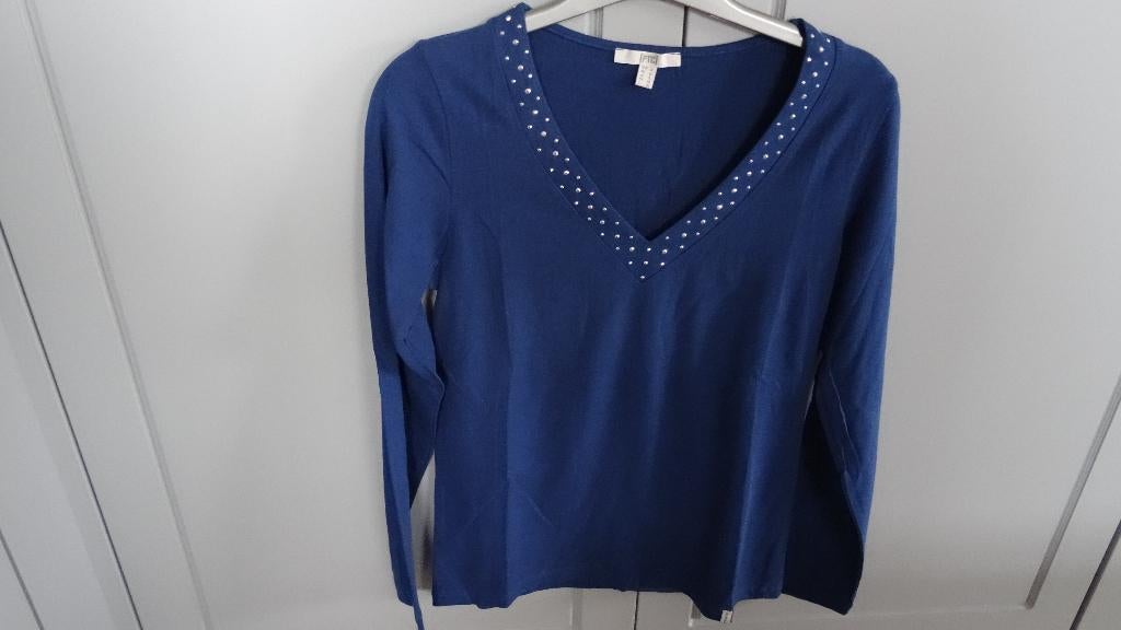 T SHIRT "PTC" LANGE MOUW, Maat 38/40 (M), Blauw, Ophalen of Verzenden, Zo goed als nieuw