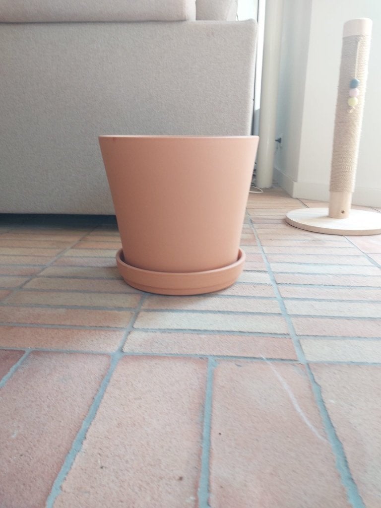 Bloempot met schotel 32 cm Ikea Brunbär, Tuin en Terras, Bloempotten, Nieuw, Minder dan 40 cm, Overige vormen, Terracotta