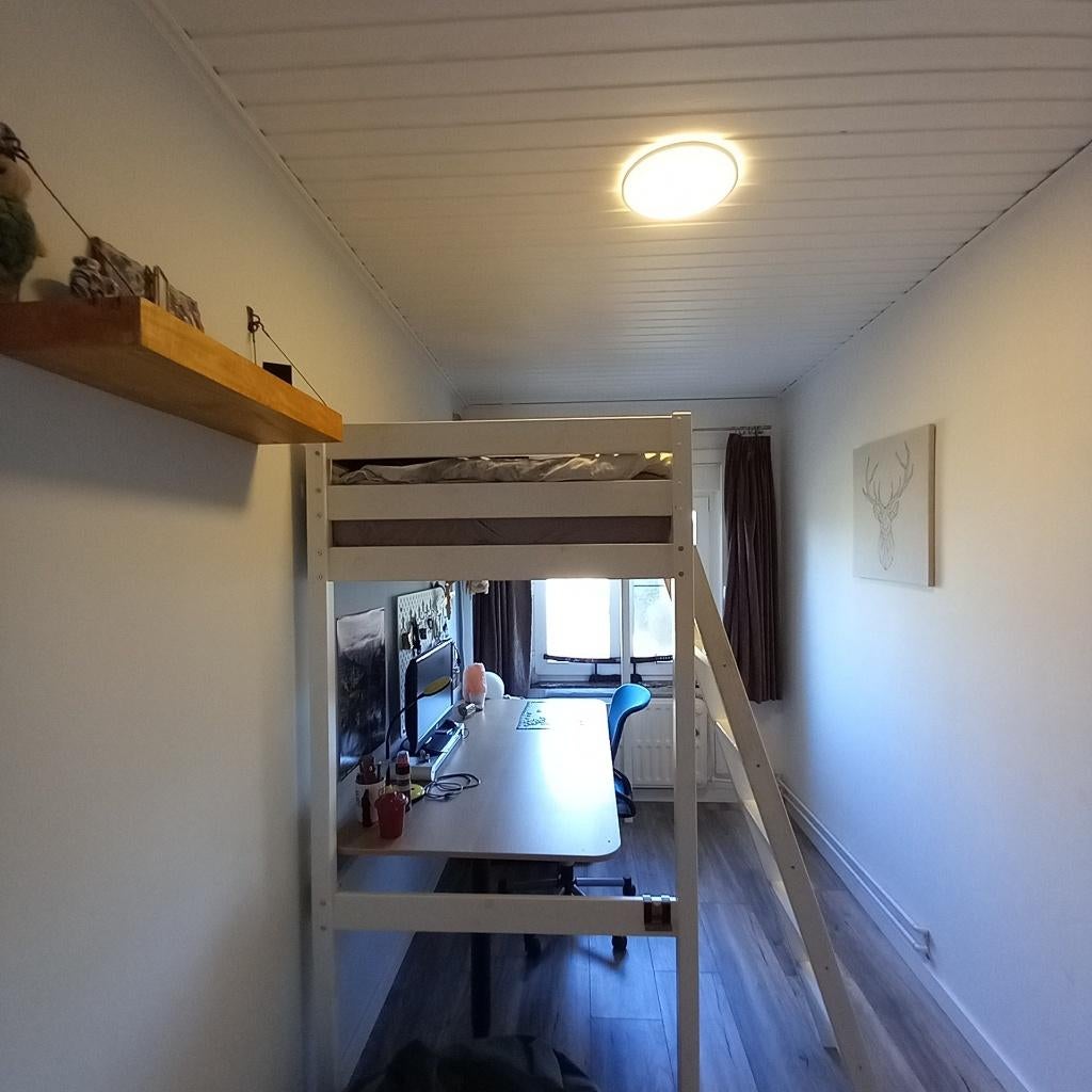 hoogslaper hout met ladder en matras, Huis en Inrichting, Ophalen, 90 cm, Wit, Zo goed als nieuw
