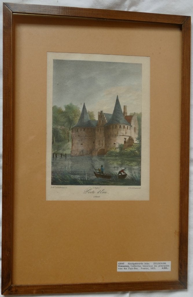 Dewasme handgekleurde litho Gent etiket Tournai 1823, Antiquités & Art, Encadré, Enlèvement ou Envoi, Paysages, Lithographie