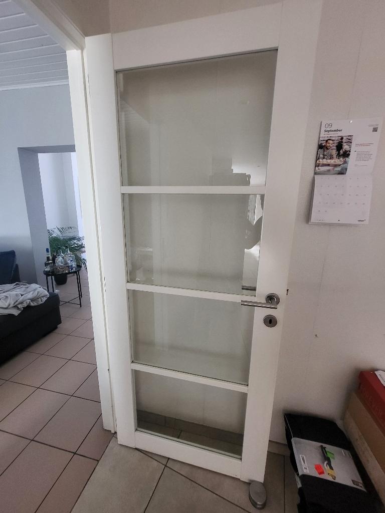 Binnendeur met glazen zonder kader, Doe-het-zelf en Bouw, Deuren en Vliegenramen, Ophalen, Gebruikt, 80 tot 100 cm, Binnendeur