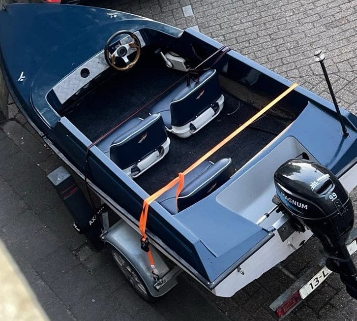 Leuke speed boot 9.9 pk 4 takt met trailer vaarbewijs vrij, Ophalen, Zo goed als nieuw