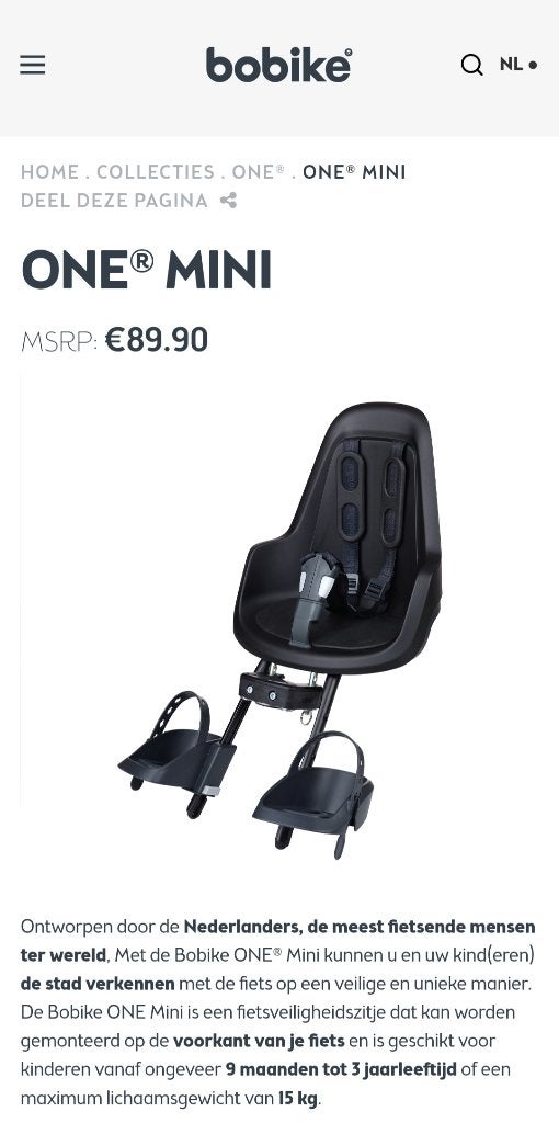 Bobike mini one - zwart, Vélos & Vélomoteurs, Accessoires vélo | Sièges de vélo, Siège avant, 0 à 18 kg, Repose-pieds, Comme neuf