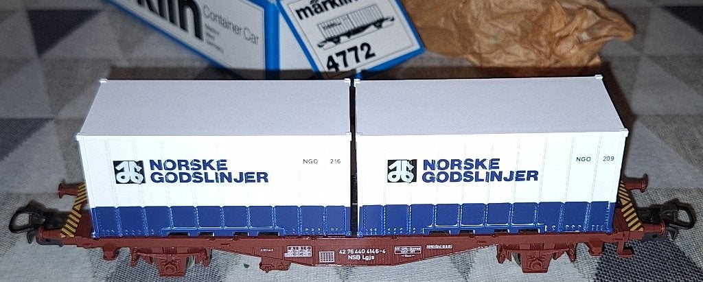 Märklin HO 4772 containerwagen Norske Godslinjer van de NSB, Ophalen of Verzenden, Zo goed als nieuw, Wagon, Märklin