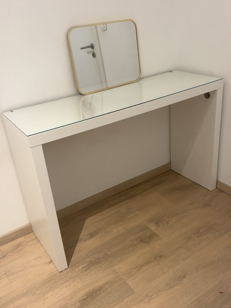 Coiffeuse / Console IKEA MALM blanche – 50 €, Maison & Meubles, Enlèvement, Comme neuf, Verre