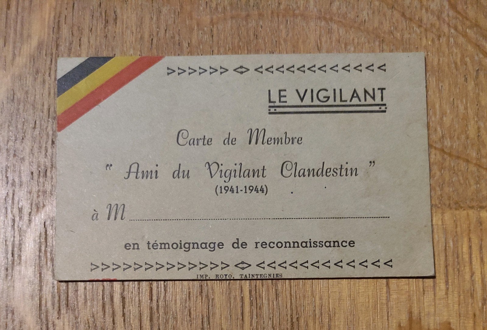 Verzetskaart - LE VIGILANT, Enlèvement ou Envoi