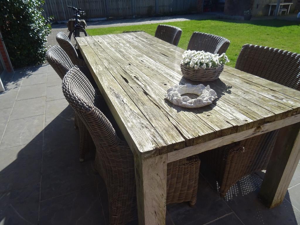 4 Seasons Outdoor tuinstoelen (6) Hularo Wicker en tafel, Ophalen, Gebruikt, Teakhout