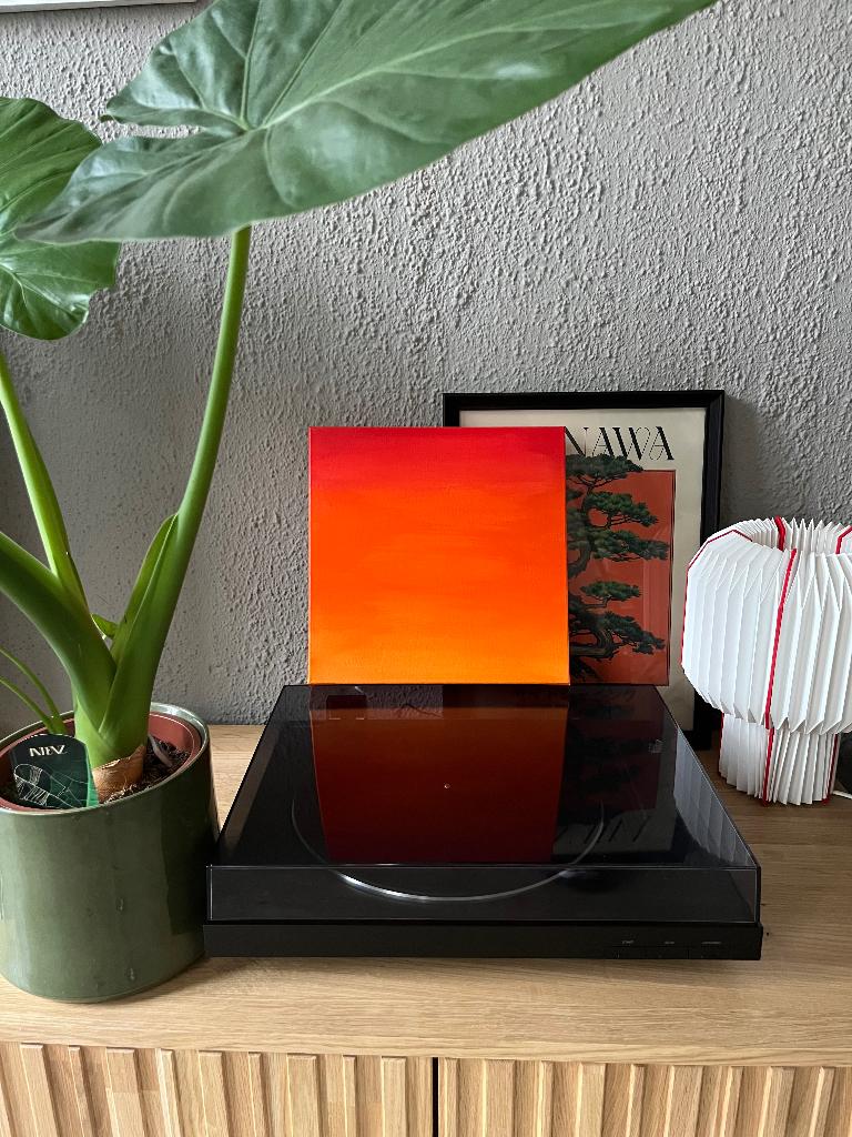 Modern abstract schilderij “Sunset Glow” 30x30 – handgemaakt, Antiek en Kunst, Ophalen
