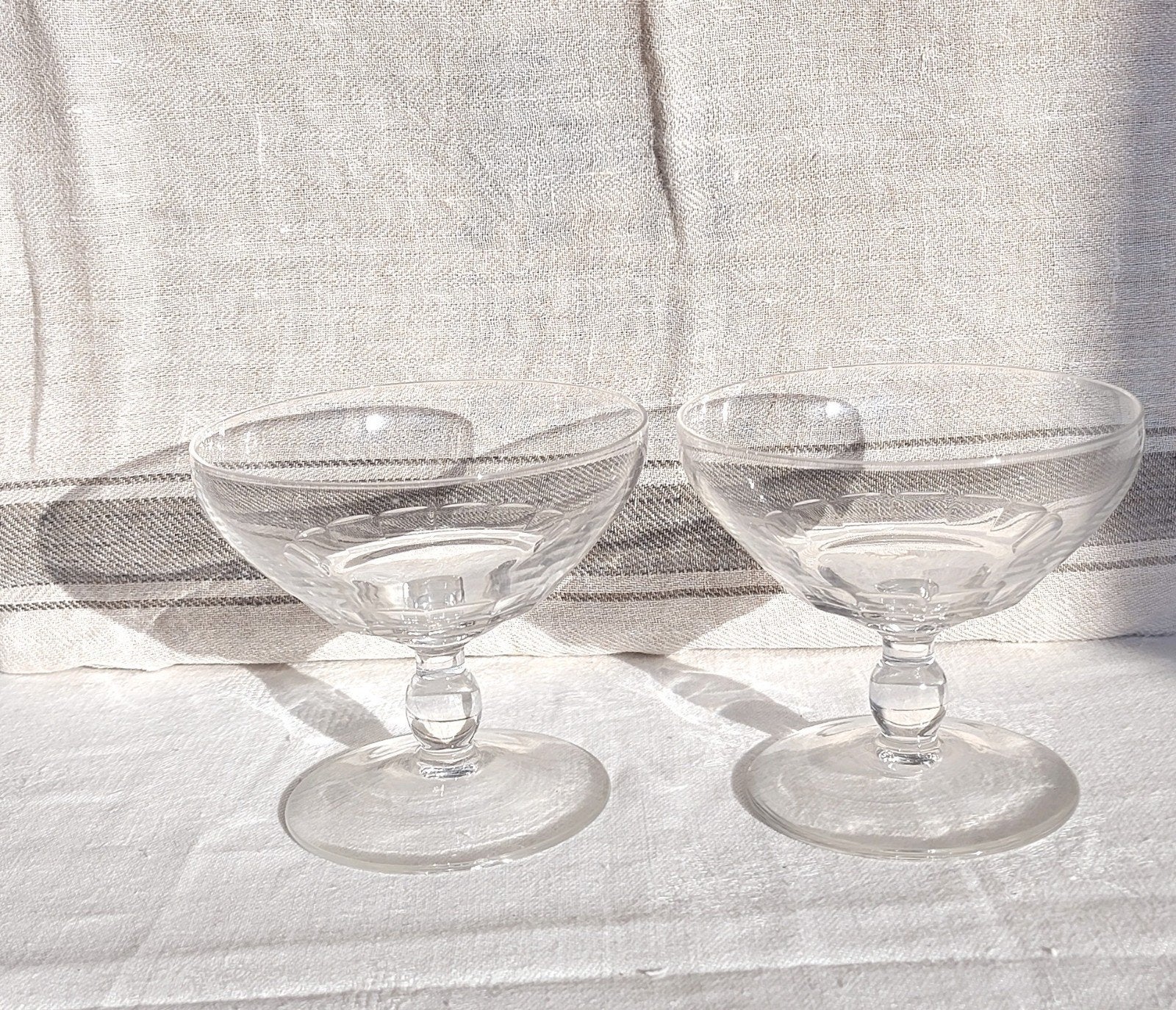 Duo vintage kristallen champagneglazen, Antiek en Kunst, Antiek | Glaswerk en Kristal, Ophalen of Verzenden