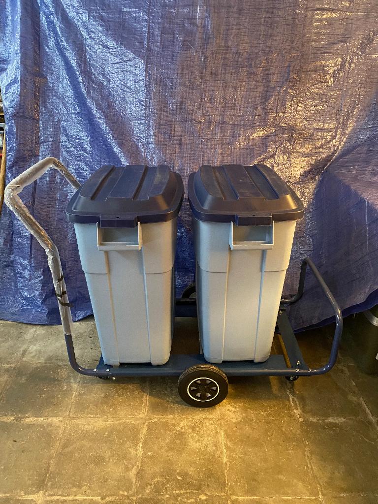 CHARIOT MÉTALLIQUE SUR ROULETTES AVEC 2 POUBELLES, Neuf, 75 cm ou plus, 40 litres ou plus, Enlèvement