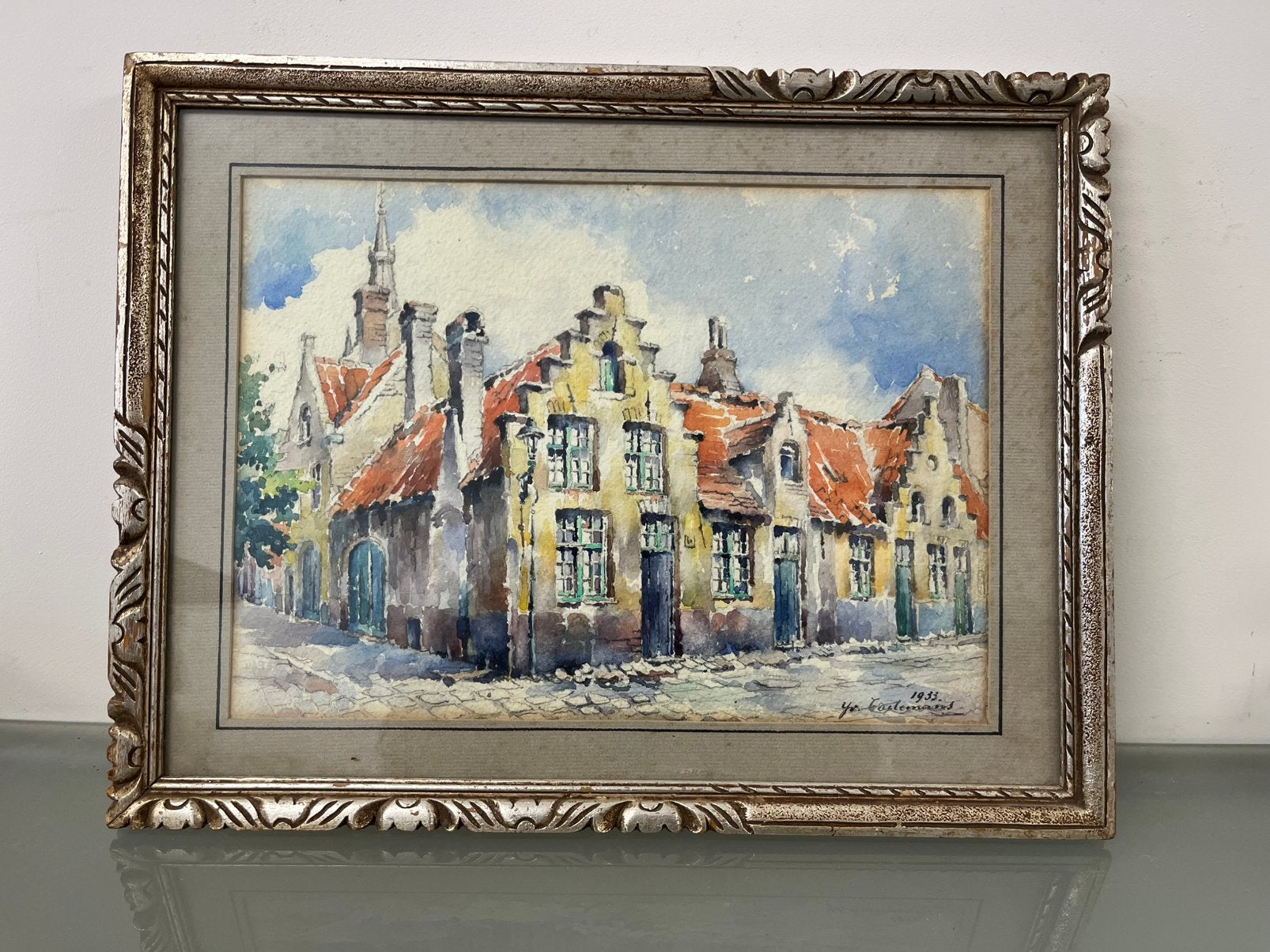 Aquarelle Bruges Taelemans 1933, Antiquités & Art, Enlèvement ou Envoi, Aquarelle