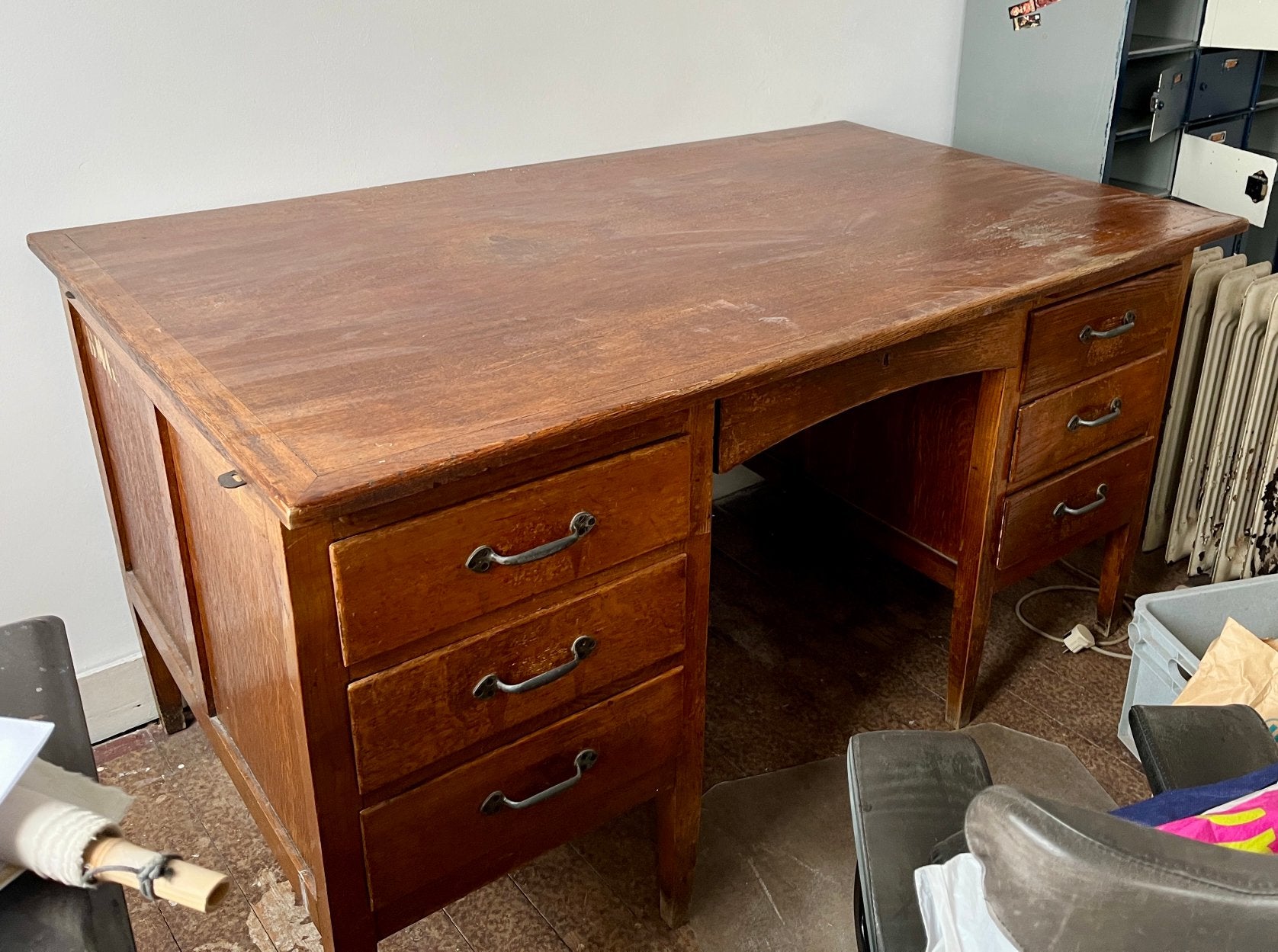 Grand bureau en bois, Maison & Meubles, Autres marques, Vintage, Enlèvement, Bureau-armoire combiné
