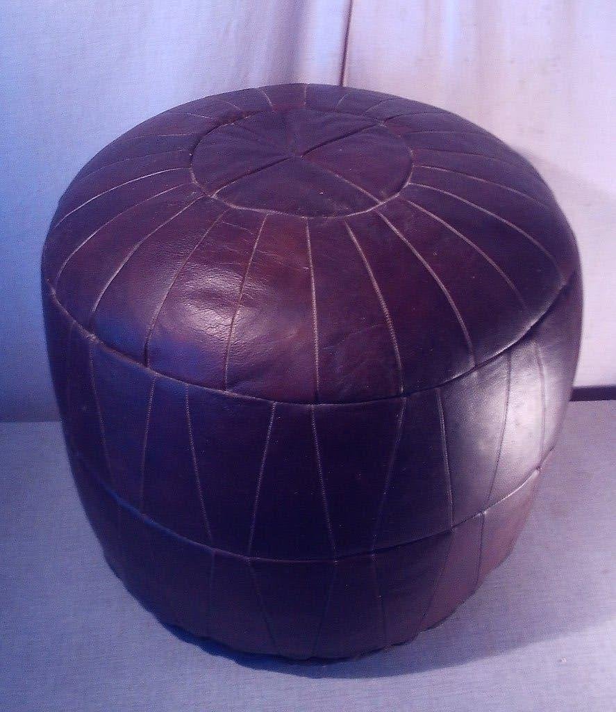 Magnifique pouf en cuir ancien - 44x44, Maison & Meubles, Enlèvement ou Envoi, Utilisé, Rond, Cuir