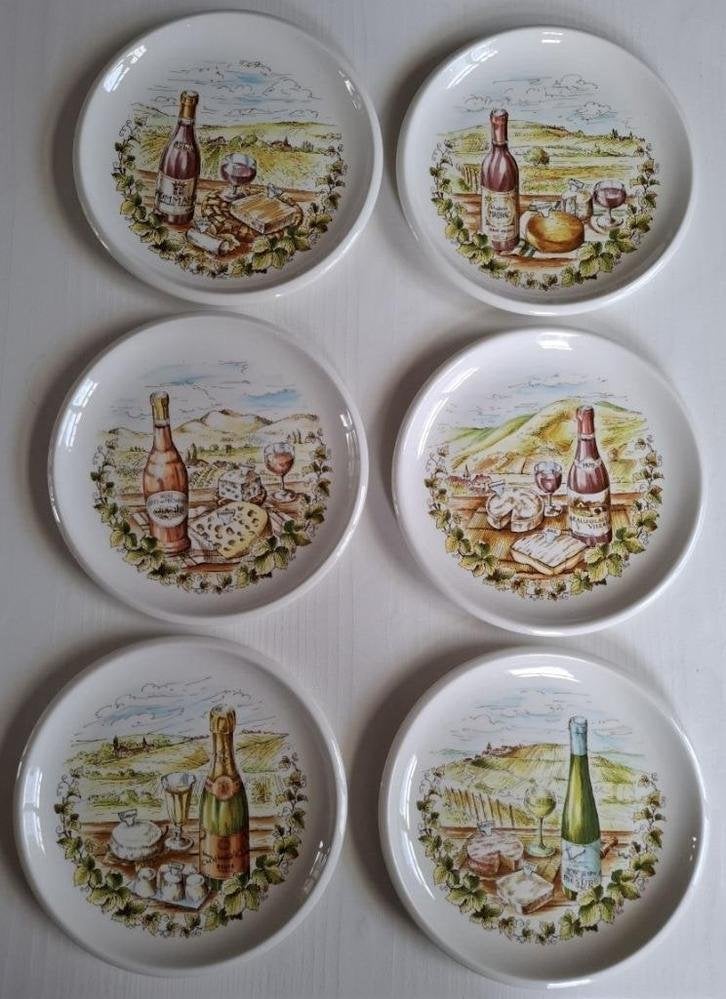 6 Vintage Franse kaasbordjes, Huis en Inrichting, Gebruikt, -, Keramiek, -