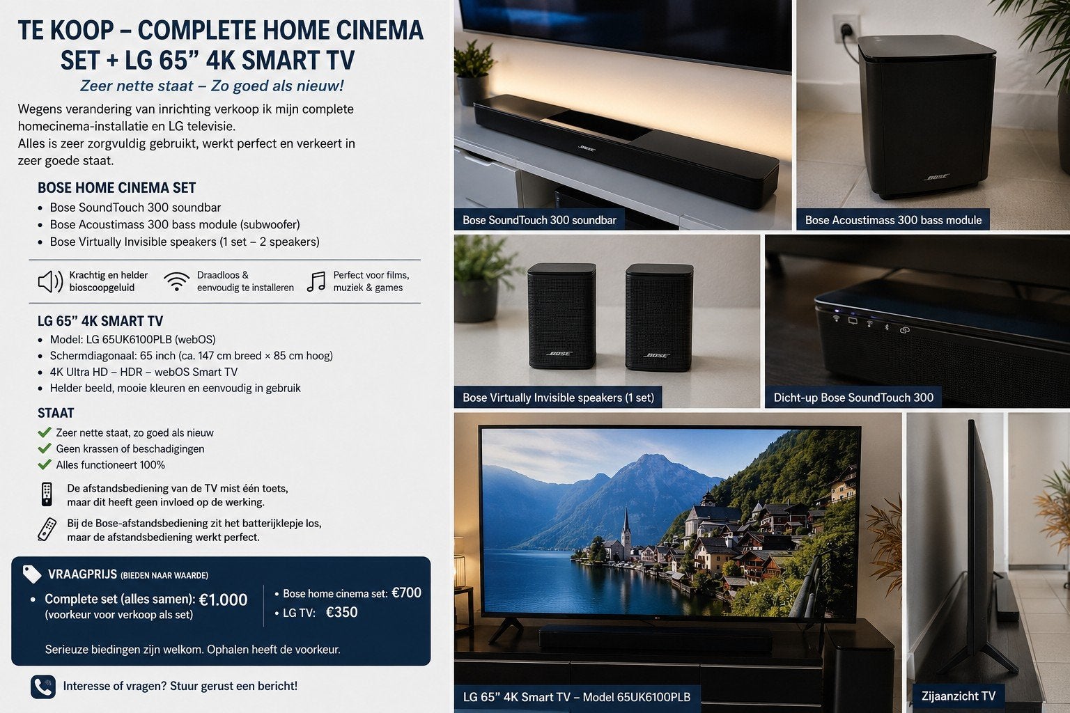 Complete home cinema set + LG 4k smart tv, TV, Hi-fi & Vidéo, Enlèvement
