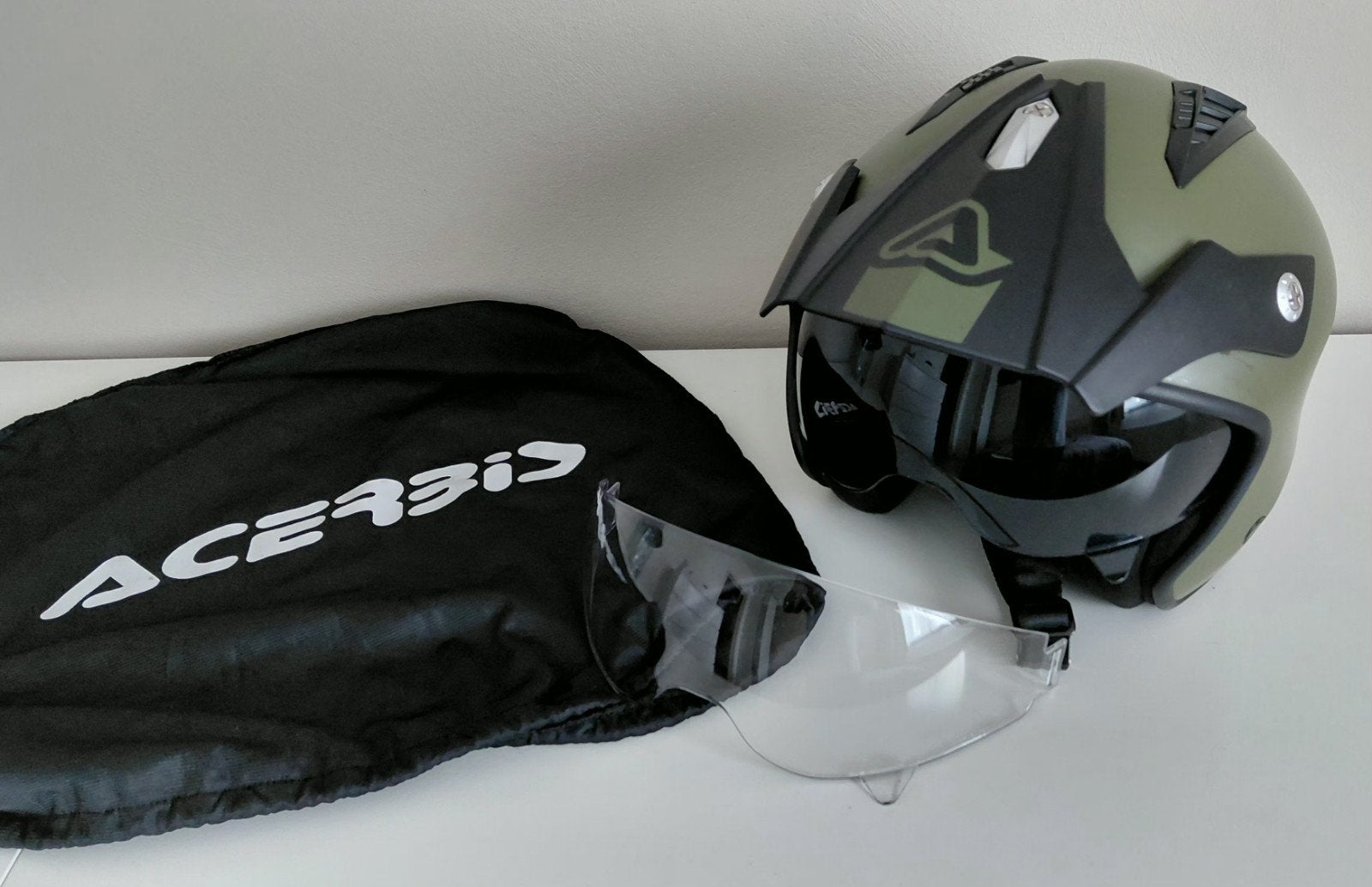 Acerbis aria jet trail enduro scooter kaki ́noir, Autres marques, Seconde main, Casque off road, Enlèvement