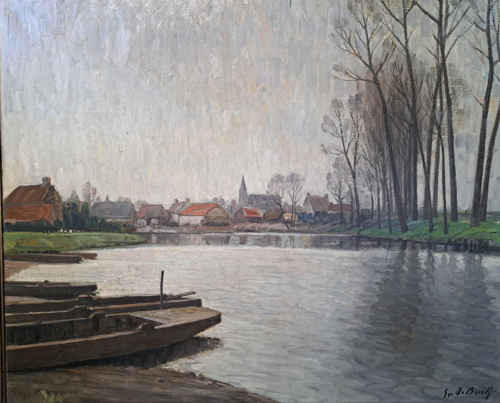 DE BUCK Evarist "Leiebocht" olie op doek, Antiek en Kunst, Ophalen, Doek
