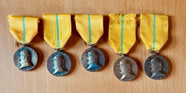À vendre : 5 médailles, Enlèvement ou Envoi, Autres, Ruban, Médaille ou Ailes
