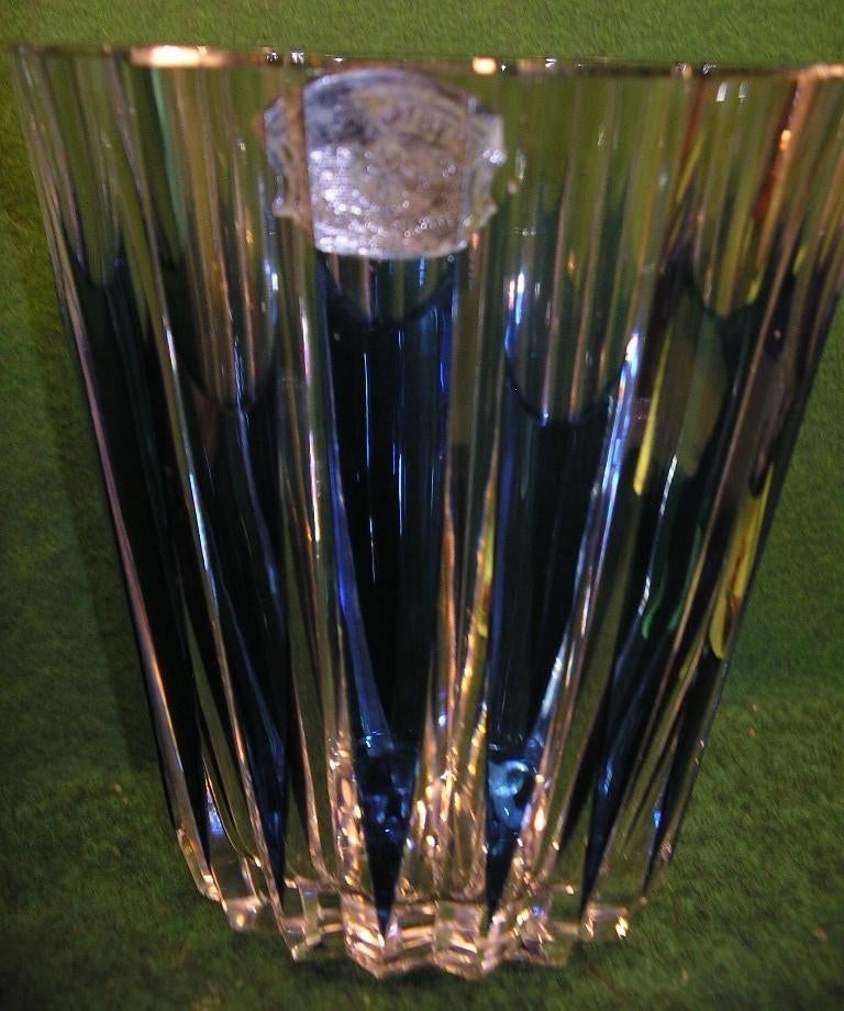VASE ART DECO CRISTAL TAILLE BLEU ET BLANC VAL ST LAMBERT, Antiek en Kunst, Ophalen of Verzenden
