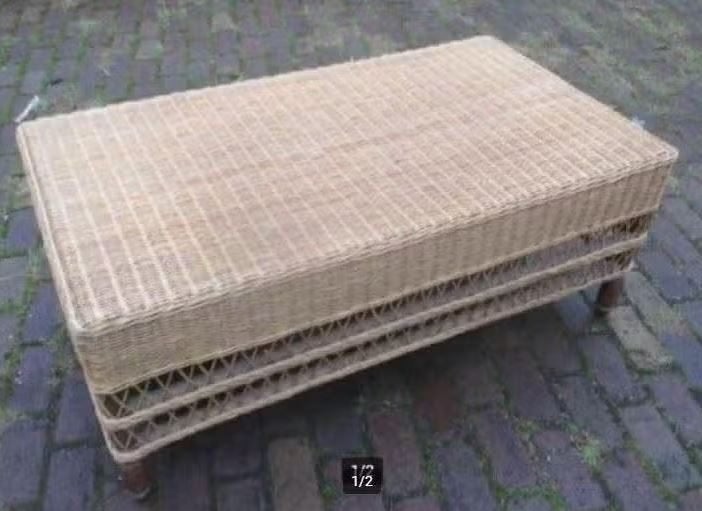 Mooie Retro Rieten Salontafel - 112x62x44, Enlèvement, Comme neuf, Rectangulaire, Autres essences de bois