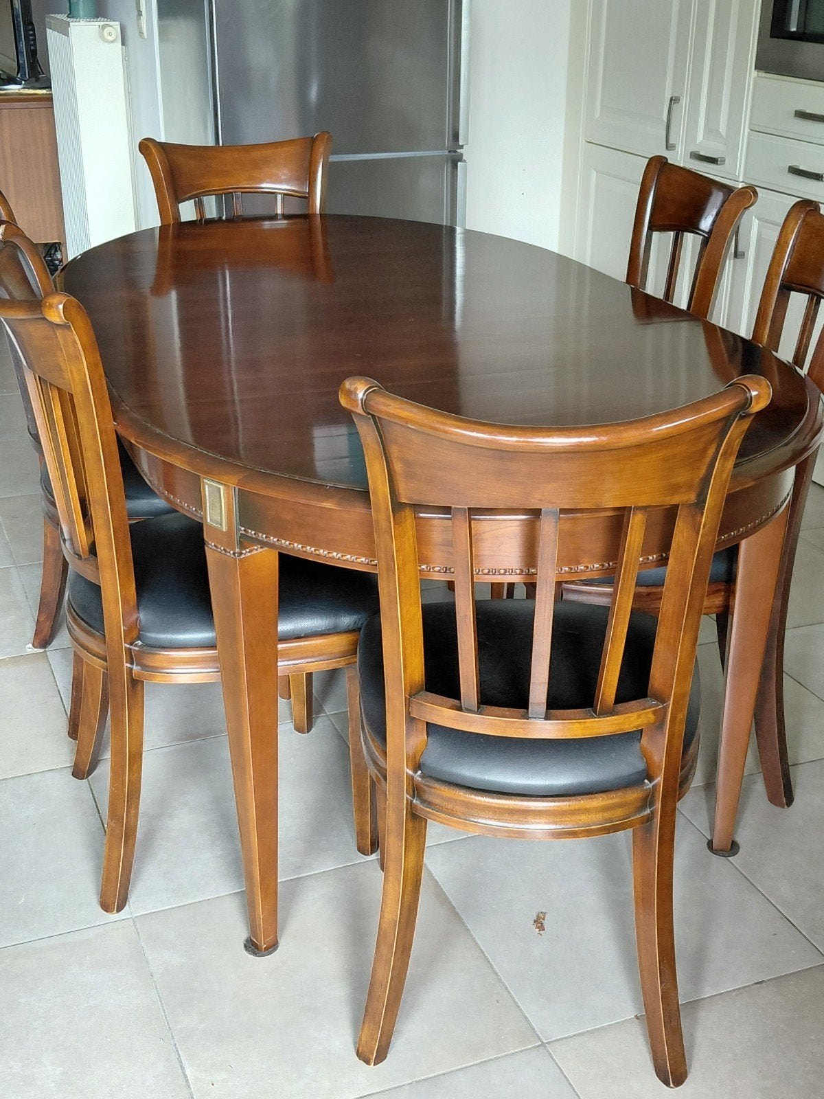 Tafel met 6 stoelen 1m x 1,85m, Huis en Inrichting, Tafels | Eettafels, Ophalen, Gebruikt, 100 tot 150 cm, Vijf personen of meer