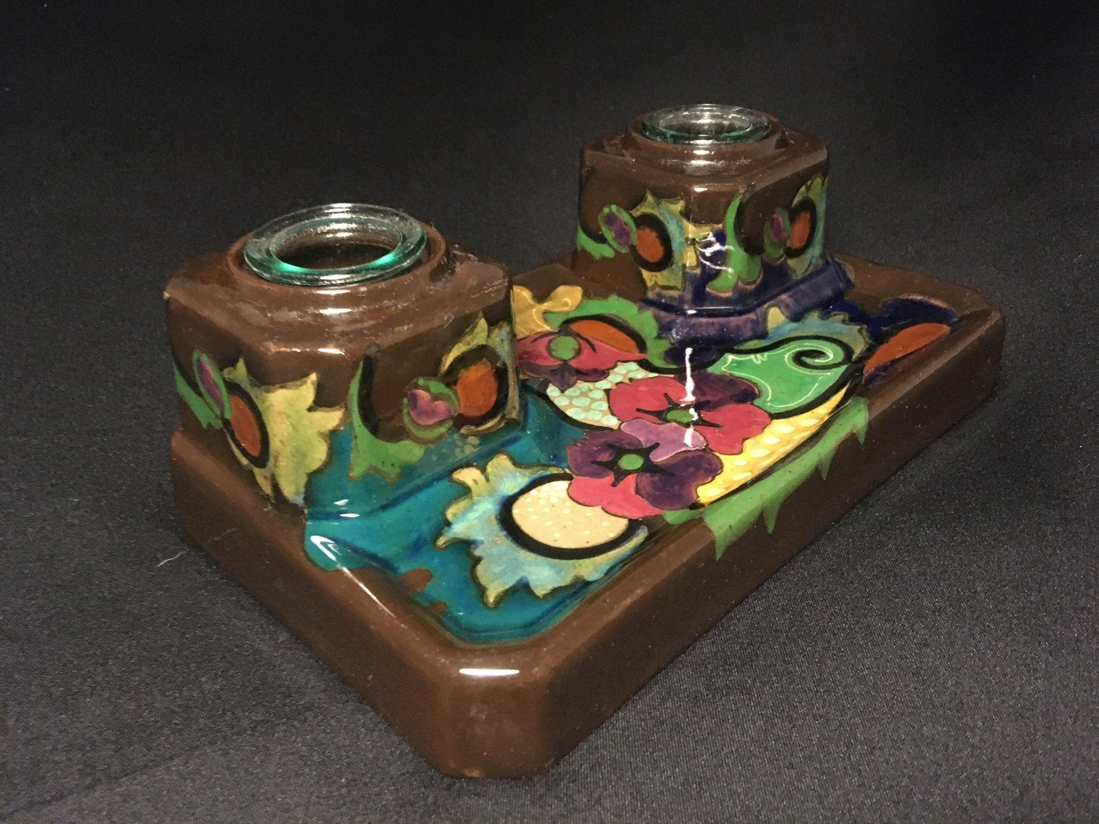 antiek Gouda plateel inktstel / inktpotjes, Enlèvement ou Envoi