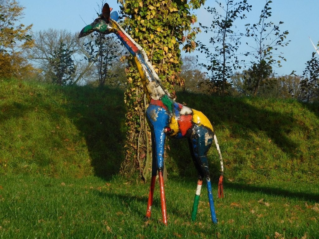 Giraffe "Azura" - 155 cm - Handgemaakt Kunstwerk, Antiek en Kunst, Meerkleurig, Beeld, Ophalen of Verzenden, 155 cm