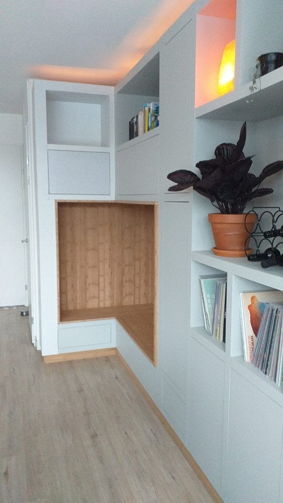 Wandmeubel, woonkamerkast, designkast, kast tv-kast op maat., Ophalen, Nieuw, Eikenhout, Met klep(pen)
