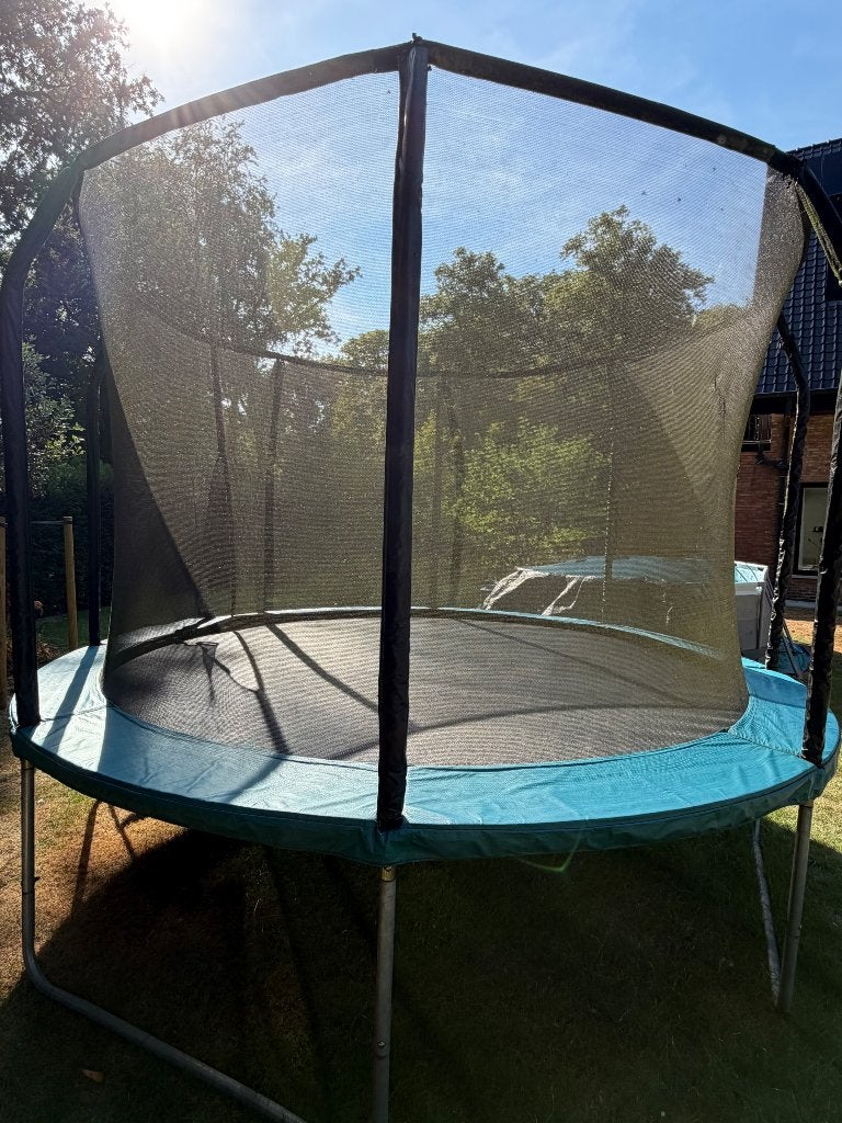 Trampoline met veiligheidsnet 365cm, Ophalen, Gebruikt