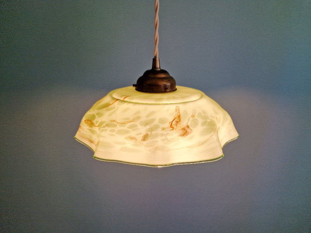 Suspension Art Déco en opaline marbrée verte, 1920-30, Enlèvement ou Envoi