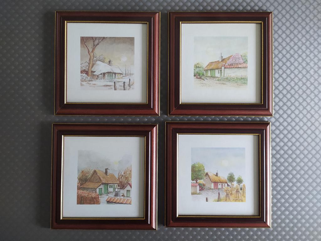 Gekaderde schilderijtjes 4 seizoenen, Antiek en Kunst, Ophalen of Verzenden