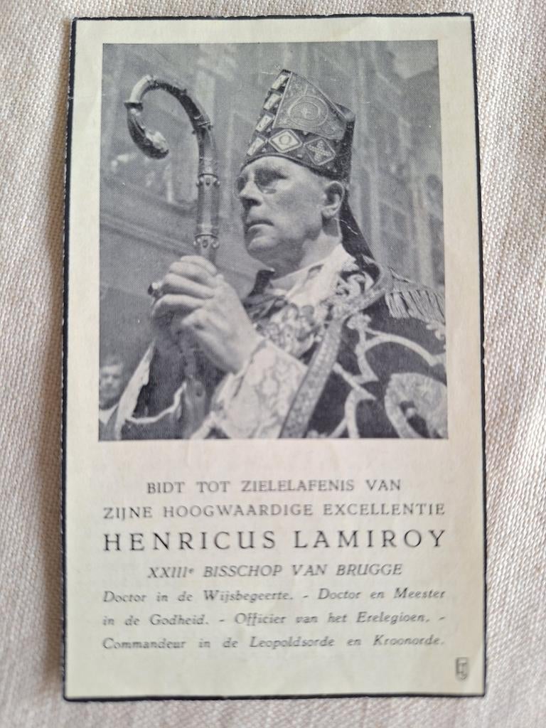 Bidprentje Henricus Lamiroy, XXIII bisschop van Brugge, Verzamelen, Ophalen of Verzenden, Bidprentje