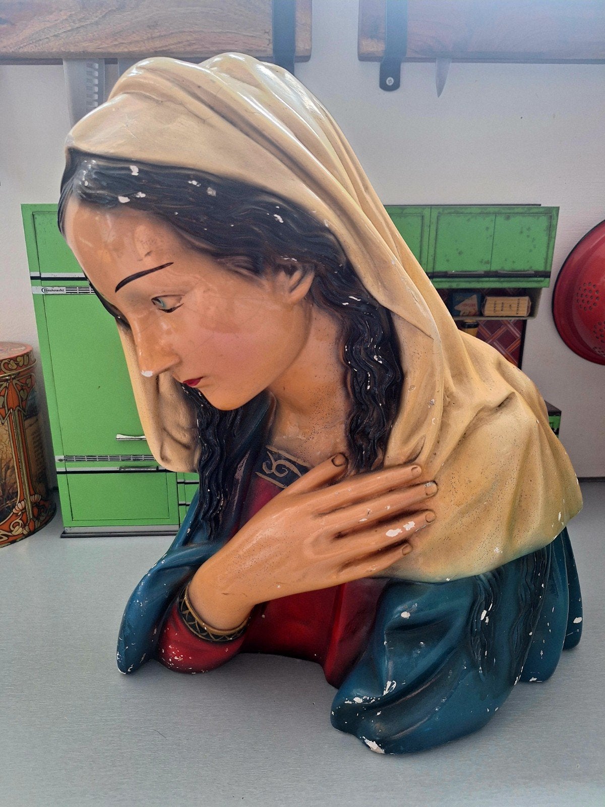 Plaasteren Buste  - Maria, Antiek en Kunst, Ophalen