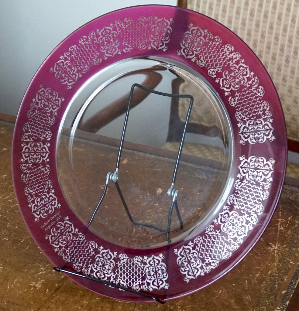 Superbe Assiette en Cristal, Motifs en Argent Massif, Enlèvement ou Envoi