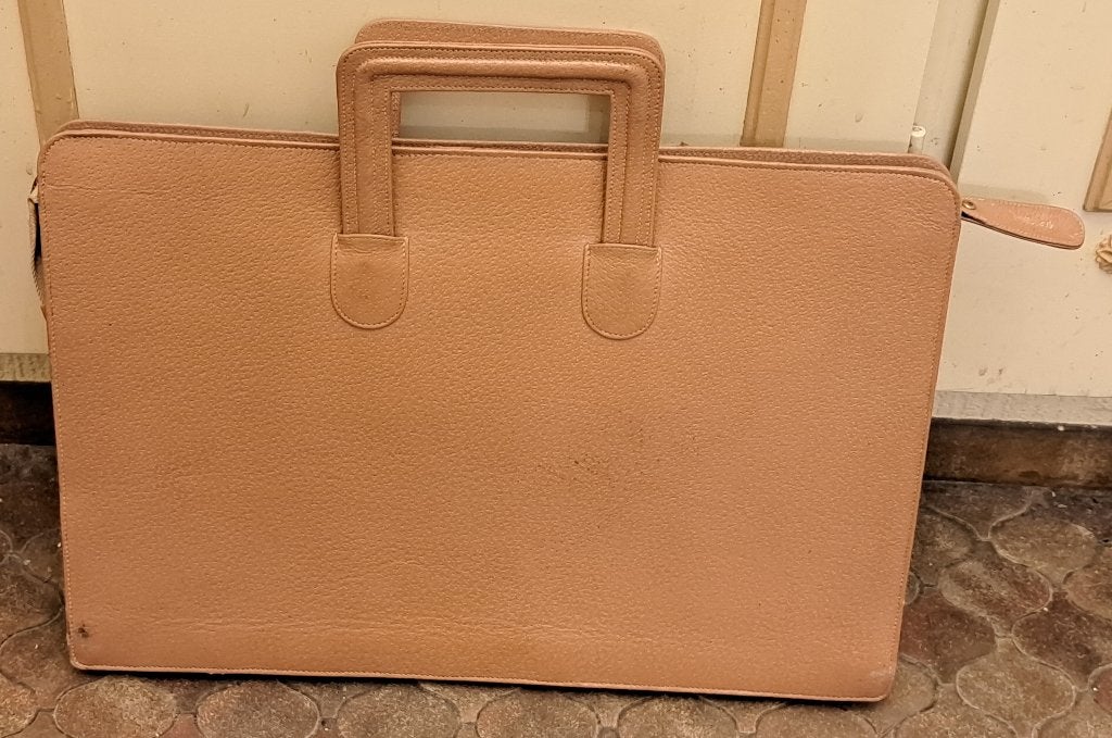Mallette/porte-documents fins en cuir vintage beige, Enlèvement