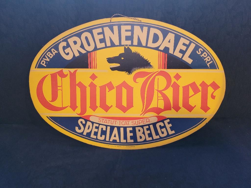 Vintage kartonnen reclame Groenendael Chico Bier 1948, Verzamelen, Ophalen of Verzenden, Gebruikt, Reclamebord