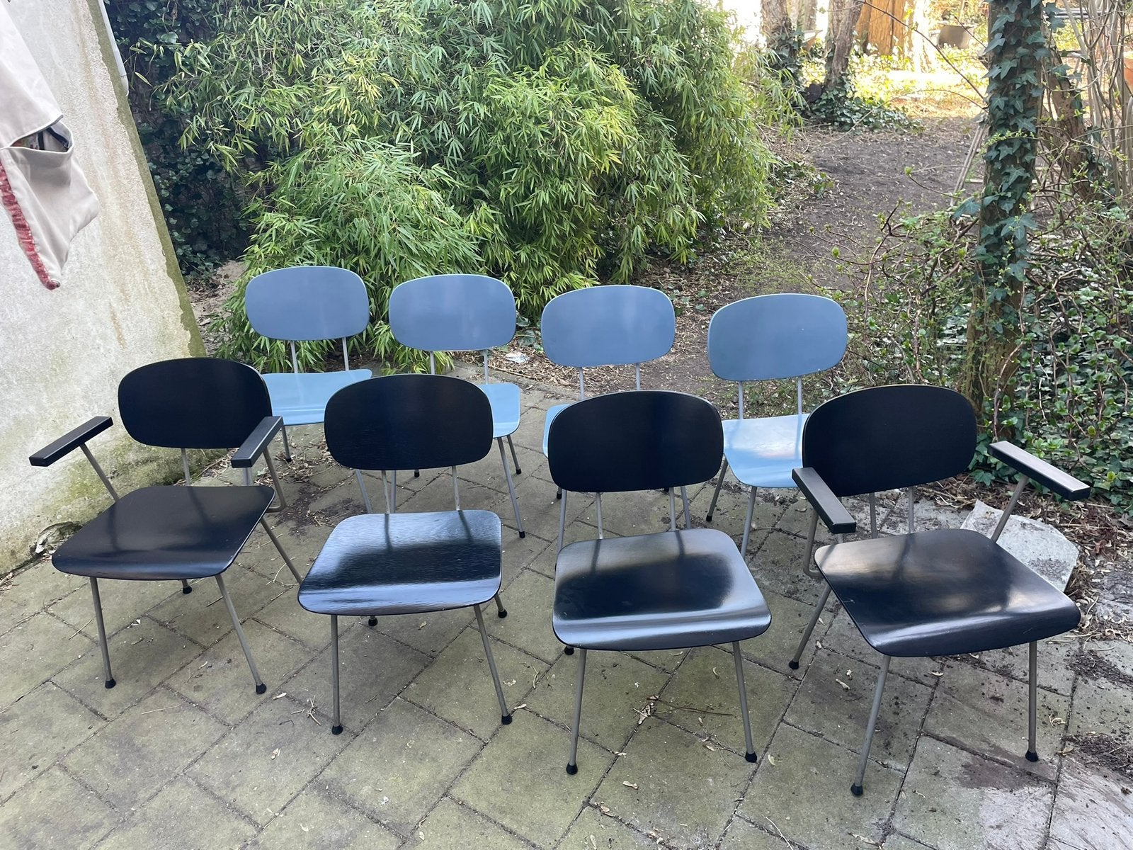 8 x Gispen 216 by Wim Rietveld stoel, Ophalen, Gebruikt, Zwart, Vintage