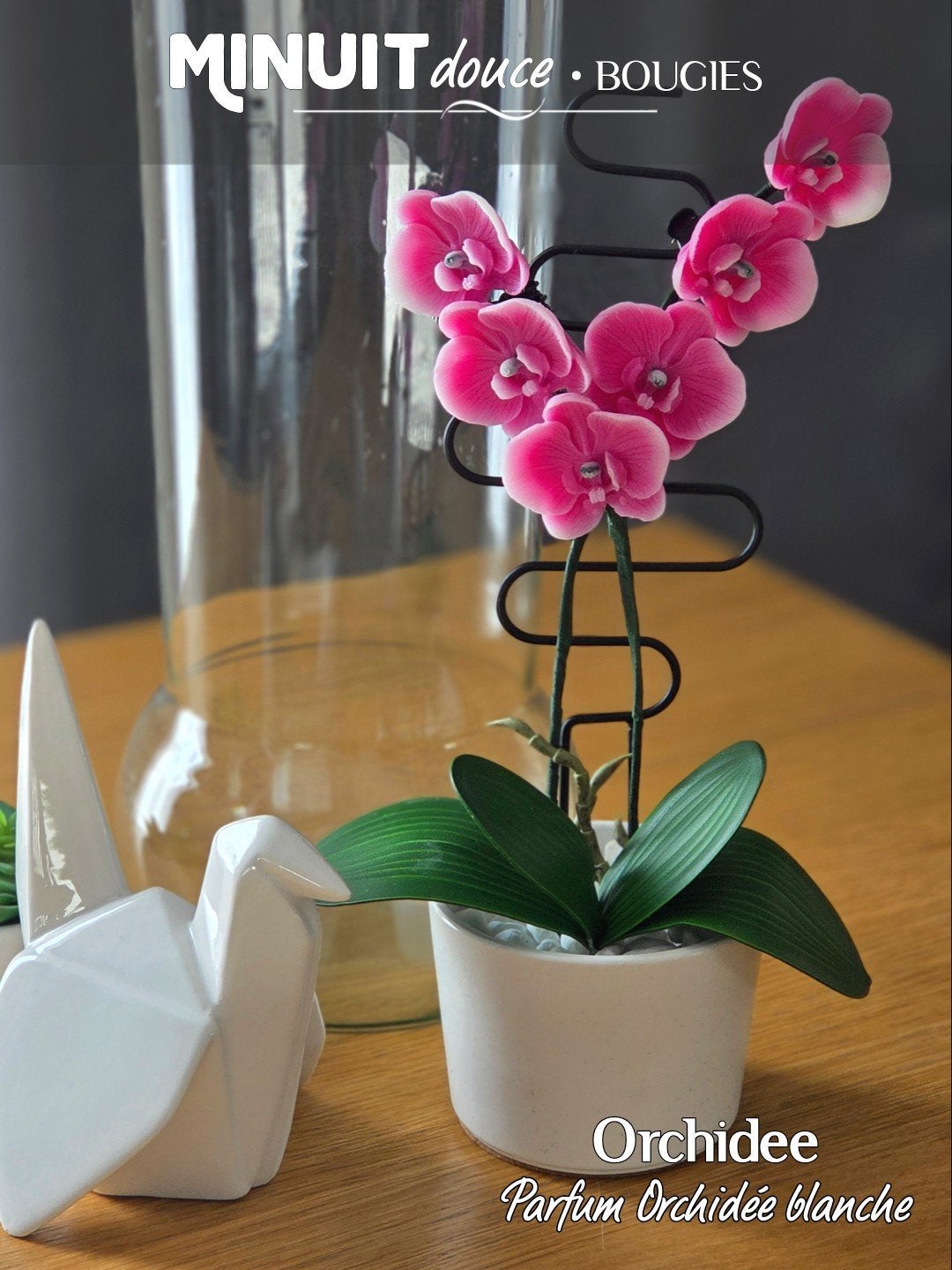 idée cadeau decoration, orchidée en cire végétale, Maison & Meubles, Rose, 35 cm, Enlèvement, Cire