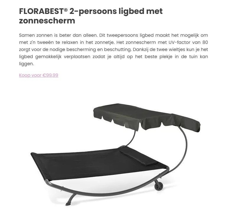 Lit de jardin pour 2, Jardin & Terrasse, Enlèvement, Comme neuf, Réglable