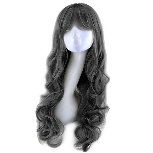 HALLOWEEN pruik lang haar met krullen antraciet grijs + grat, Handtassen en Accessoires, Ophalen of Verzenden, Nieuw