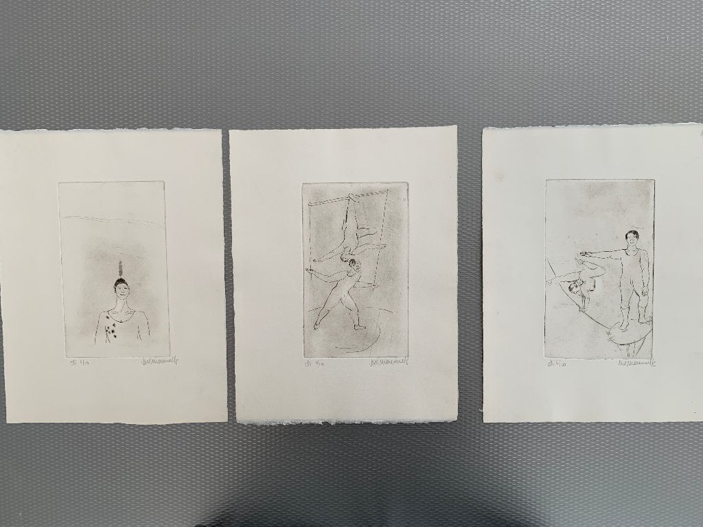 Reeks van 5 etsen - thema Circus, Ophalen of Verzenden, Genummerd