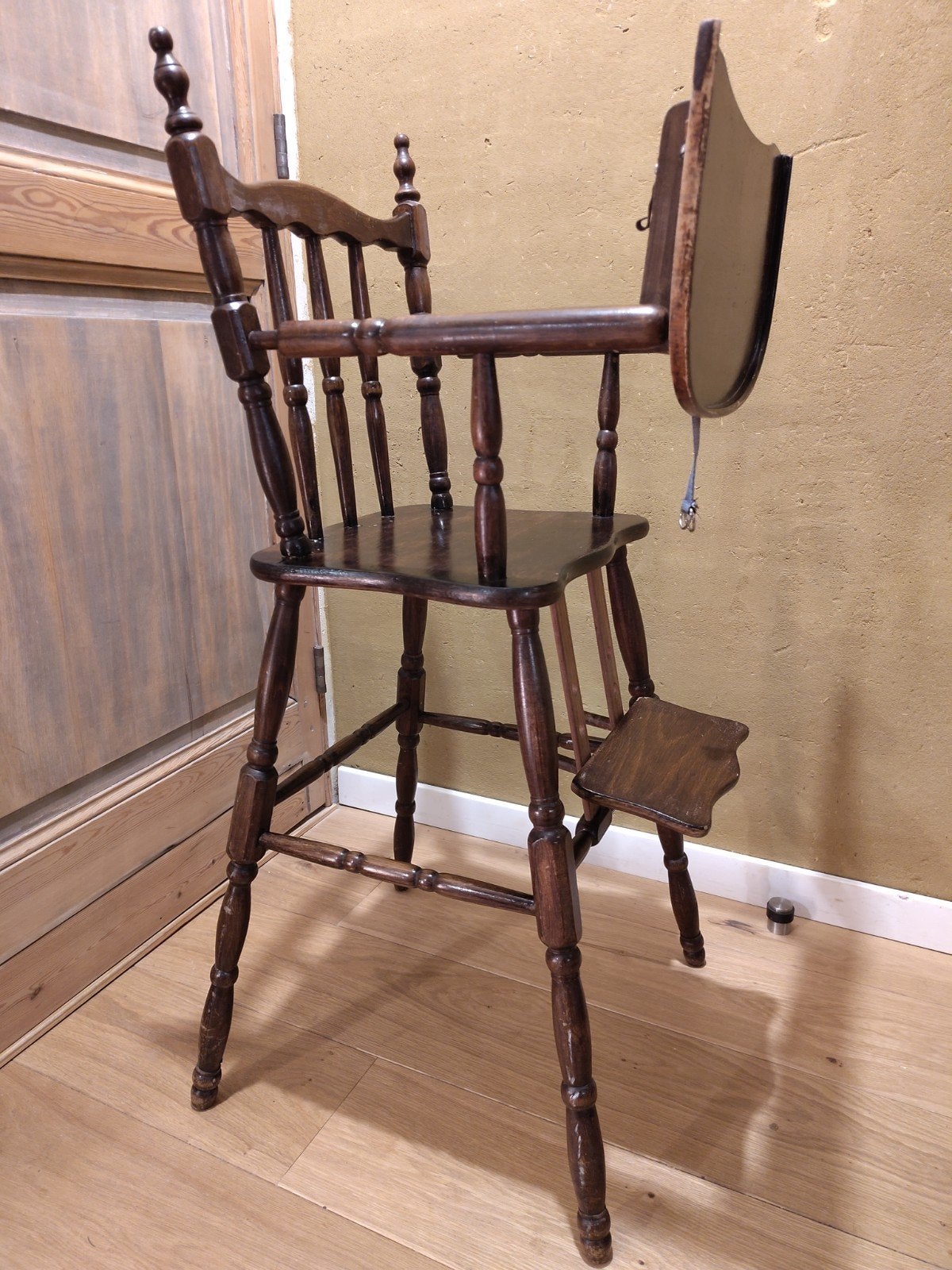 vintage houten babystoel, Enlèvement, Utilisé, Autres types, Plateau amovible