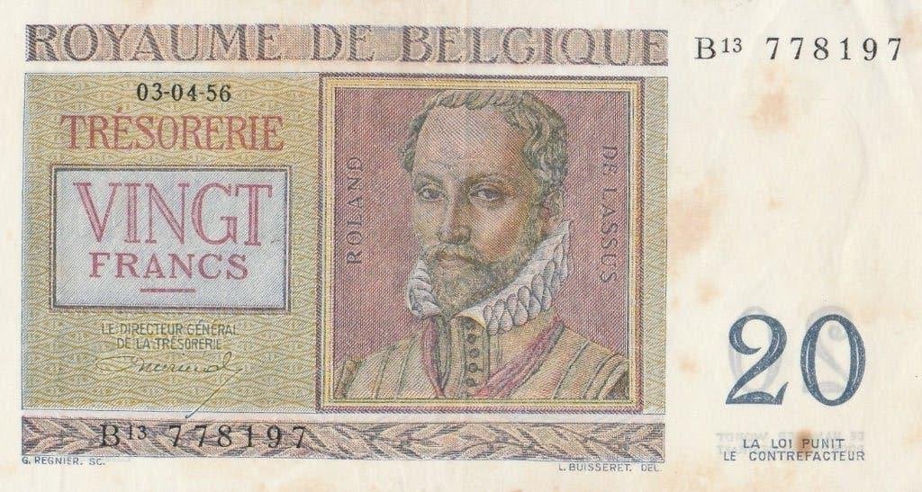 Billet de 20 francs belge de 1956, Enlèvement ou Envoi, Billets en vrac