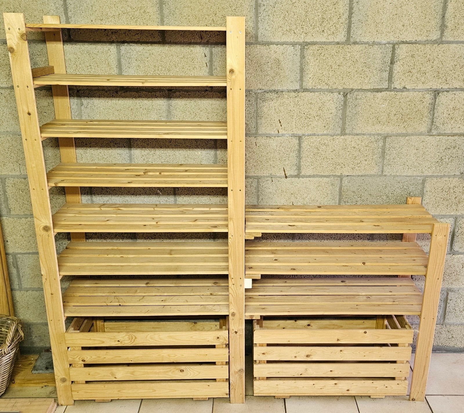 Houten rek (incl. 2 schuiven/boxen op wieltjes), Huis en Inrichting, Ophalen